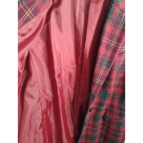 Vintage White Stag Tartan Plaid Wool Blend Blazer 16 Academia Preppy Holiday - Picture 6 of 8
